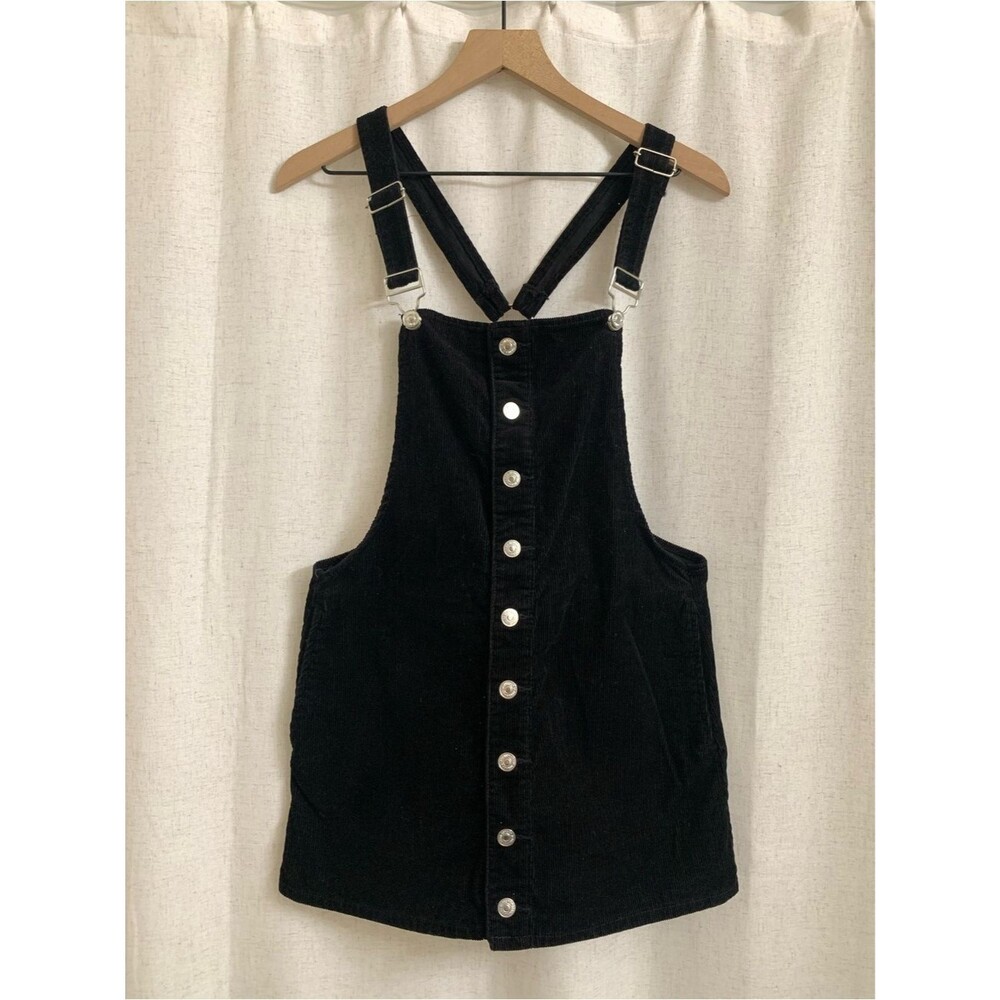 100% Cotton Black Corduroy Pinafore Skirt Overalls Ring Hardware Sm